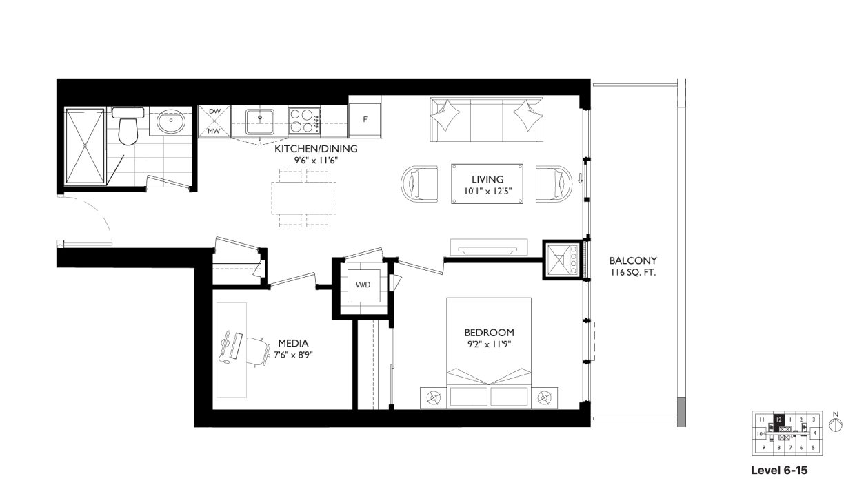 SixtyFive Broadway 1 Bedroom + Den_1J+M