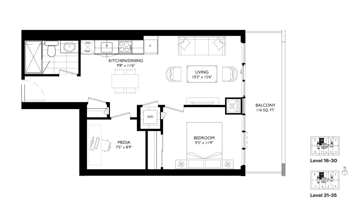 SixtyFive Broadway 1 Bedroom + Den_1K+M