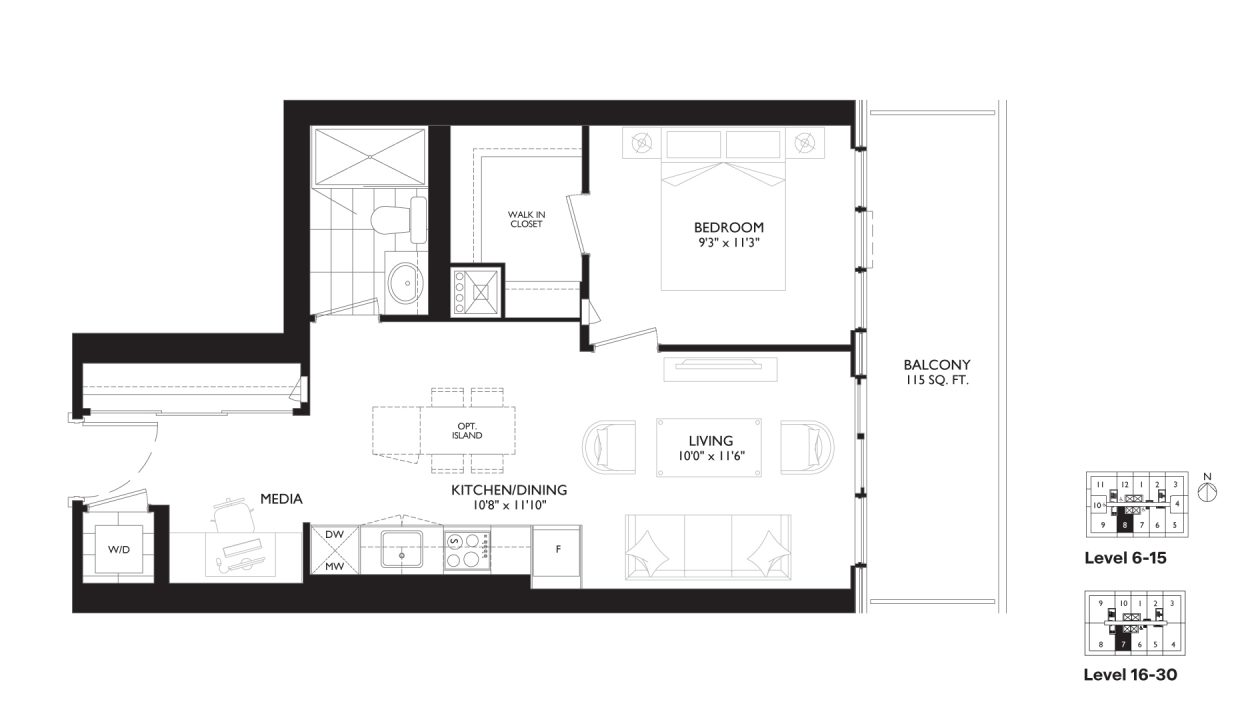 SixtyFive Broadway 1 Bedroom + Den_1L+M