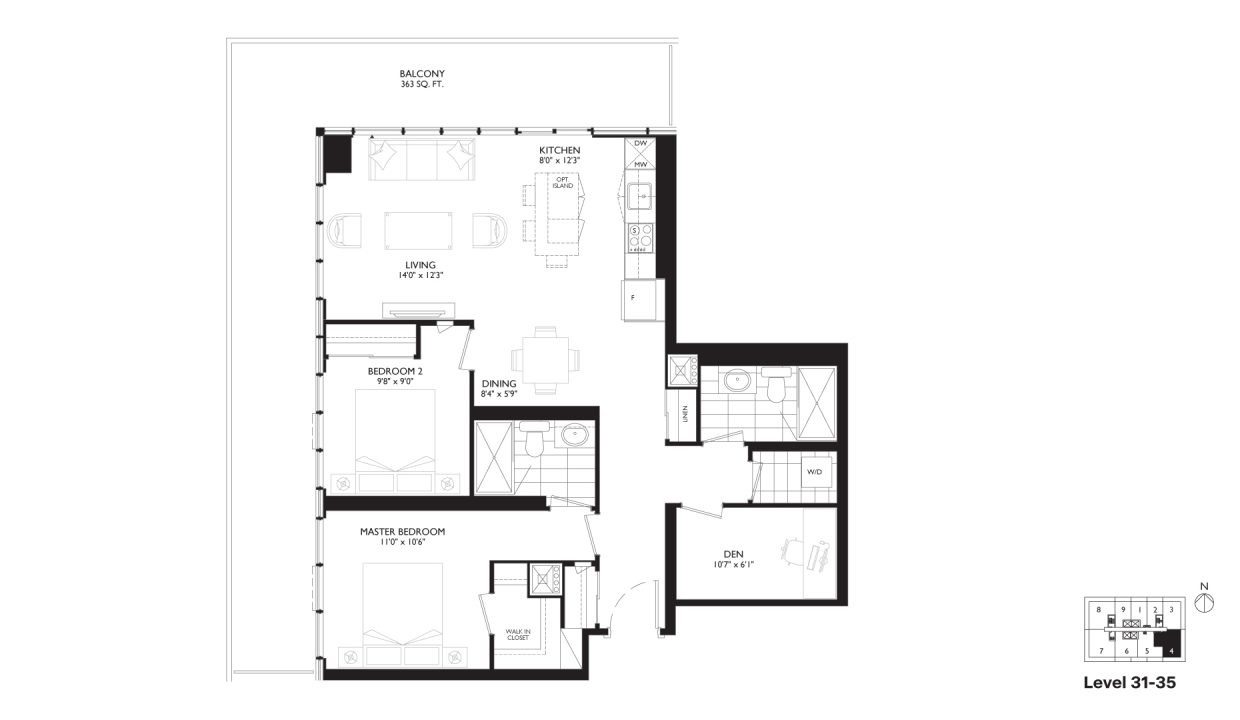 SixtyFive Broadway 2 Bedroom + Den_2N+D